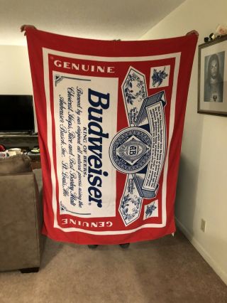 Vintage Vtg 90s Budweiser King Of Beers Beach Red & White Towel 51x67”