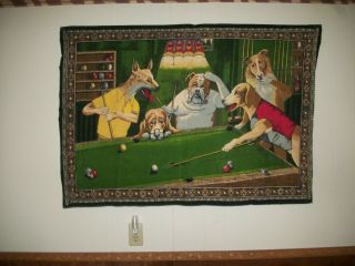 Vintage Dogs Playing Pool Hanging Wall Tapestry Art Decor Bar Billiards