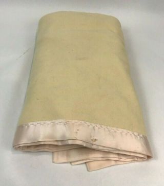 Vintage Wool Blanket Ivory Pink Satin Trim Binding Soft Hand Stitching 63 " X 97 "