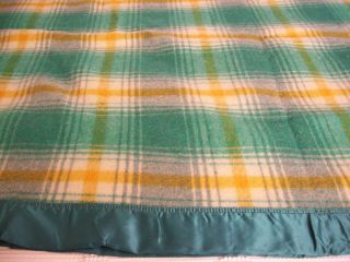 Faribault - Faribo - Wool Blanket Satin Binding Full Sz Green/gold/white 58 X 86