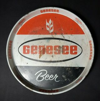 Vintage Genesee Beer 12 " Metal Tray Red White Black