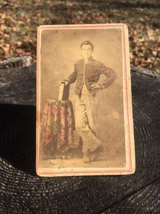 Tinted Civil War Cdv Of Young Standing Federal Cavalry Soldier