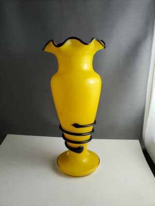 Vintage Czech Franz Welz Art Glass Yellow Black Vase