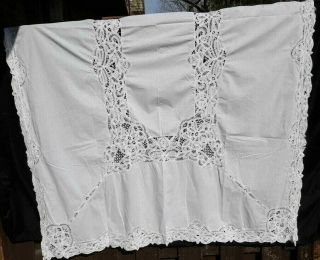 Vintage White Cotton Battenburg Lace Trim Tablecloth 67 " X 102 " With 10 Napkins