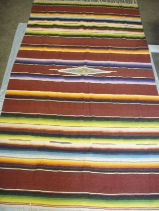 Vintage Mexican Serape Saltillo Multi - Color Wool Blend Rug Blanket 46x83,  Fringe