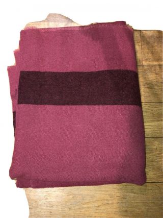Vintage English Hudson Bay 4 Point Wool Blanket,  Burgundy And Maroon 7’4” X 6’