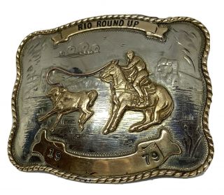 Vintage Comstock German Silver Calf Roping Rodeo Belt Buckle 1979 Fast Ship