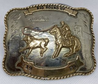 VINTAGE COMSTOCK GERMAN SILVER CALF ROPING RODEO BELT BUCKLE 1979 Fast Ship 2