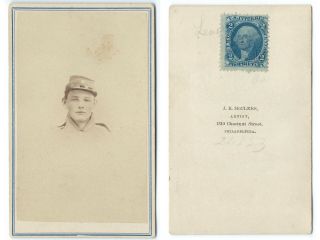 Civil War Cdv Of Union Soldier In Gray Pennsylvania Jacket Stamped 1863