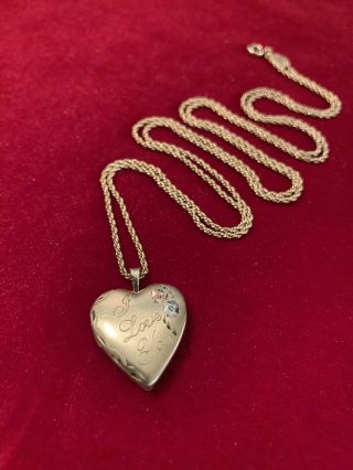 Vintage Estate Yellow Gold Filled I Love You Heart Locket Pendant W/necklace