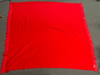 Vintage Faribo Woolen 84 " X 73 " Solid Red Fluff Loomed Soft Wool Blanket Throw