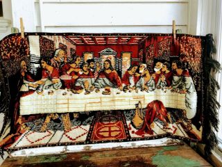 Vintage Rug Carpet Tapestry The last supper Jesus Religious With Fringe 3