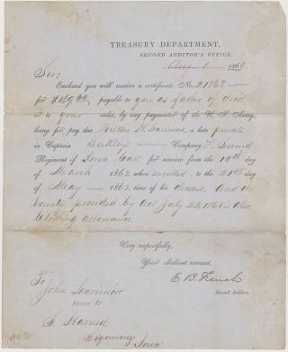 Civil War 1863 Letter Sending Pay To Father Of Dead 2nd Iowa Cavalry Soldier