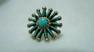 Vintage Handmade Petit Point Sterling Silver Turquoise Ring B21113