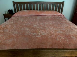 Vintage Pink Crushed Velvet Bed Spread Coverlet Fringe Trim Edge Size 104 " X 96 "