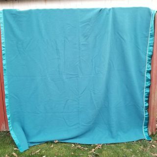 Vintage Throw Blanket Acrylic Wool Blend Satin Trim 87x84 Twin Full fleece green 2