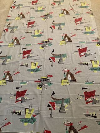 Vintage Barkcloth Fabric Cutter Curtain Panel 41” By 66” Abstract Mid Mod