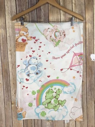 Vintage 1982 Care Bears Twin Sheet Set Flat Fitted Pillow Case Fabric Craft