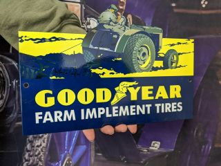 Heavy Old Vintage Goodyear Farm Tractor Tires Porcelain Tire Gas Oil Metal Sign