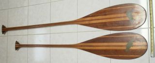 2 Vintage Wood Canoe Paddles: 60 " & 52 " Long And 8 " Wide - Manatee Logo