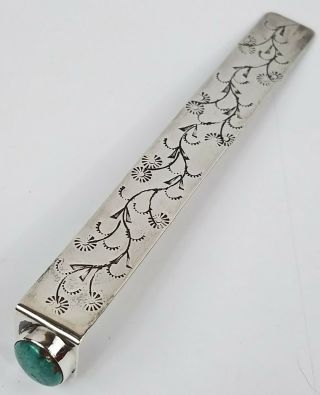 Vtg Sterling Silver Native American Navajo Signed A.  Coriz Turquoise Bookmark