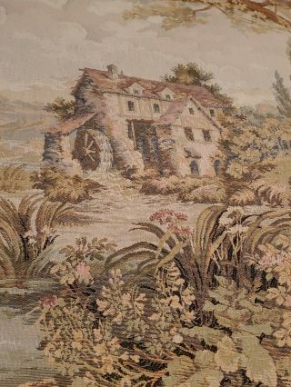 French Aubusson Wall Tapestry Verdure Landscape w Cherub Fountain 55 