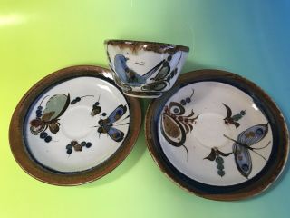 Vtg Ke Ken Edwards Mexico Tonala Mexican Pottery Plate Saucer Tea Cup Butterfly