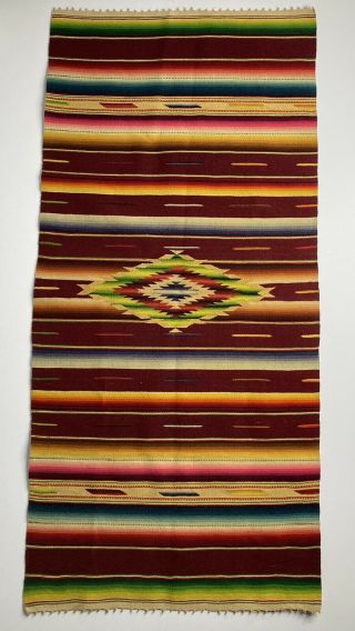 Vtg Mexican Fine Weaving Wool Cotton 15” X 31 3/4” Saltillo Wall Or Table Cloth 2