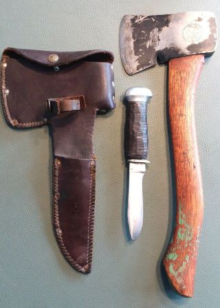 Vintage Boy Scout Hatchet,  With Knife And Matching Case