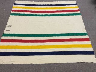Vintage Hudson Bay 6 Point Wool Trapper Stripe Blanket 87x87 England