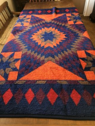 Vintage Biederlack Southwestern Aztec Plush Blanket Reversible W.  Germany