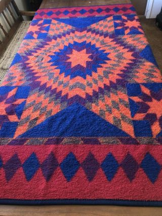 Vintage Biederlack Southwestern Aztec Plush Blanket Reversible W.  Germany 3