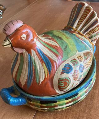 Vintage Mexican Pottery Red Clay Hen On Nest