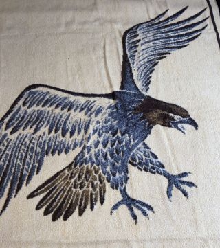Vintage San Marcos Style Eagle Blanket Reversible Brown Tan 53 X 76”