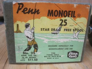 Vintage Penn Monofil 25 Fishing Reel in very w/box & instructions 2