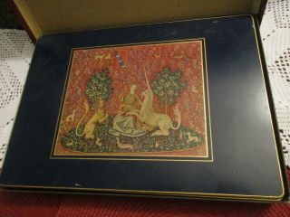 Vintage Lady Clare " Hunt Of The Unicorn " Tapestry Design Hard Placemats,  England