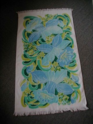 3 Vintage Cotton Bath Towels Blue Green Floral 1970s Pierre Cardin Fieldcrest