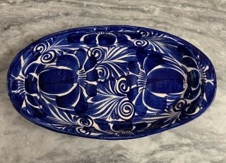 Dolores Hidalgo Talavera Pottery Serving Platter Oval Mexico Cobalt Blue White