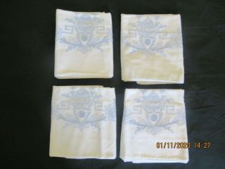 2 Pairs Vintage Hand Embroidered Pillow Cases Blue White