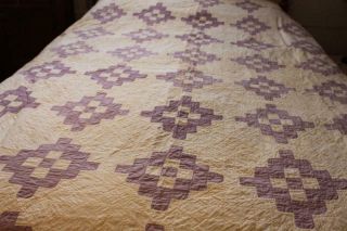 Vintage Lavender And White Hand Stitched Quilt 82 X 88 Cutter