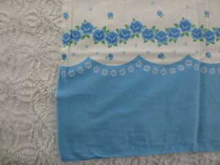 3 Vtg.  Blue Roses On White Cotton Feedsack Pillowcases Fabric - 36 " X 43 " Ea.