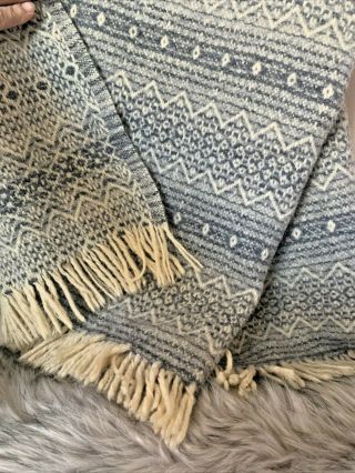 Vtg Amana Woolen Mill Usa Woven Wool Blanket Fringe Gray Tan Geometric Nordic