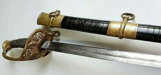 American Civil War Ames M 1850 Foot Officer Sword Signed Ames Leather Scabbard