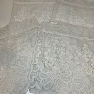 Lace Curtain Set 4 Panels Valance Floral Print Color White 58” X 16”