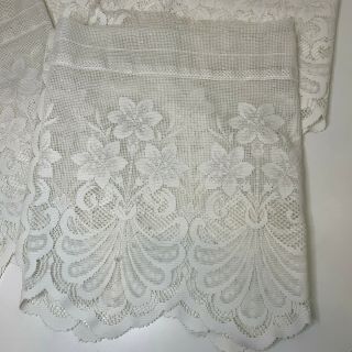 Lace Curtain Set 4 Panels Valance Floral Print Color White 58” x 16” 2