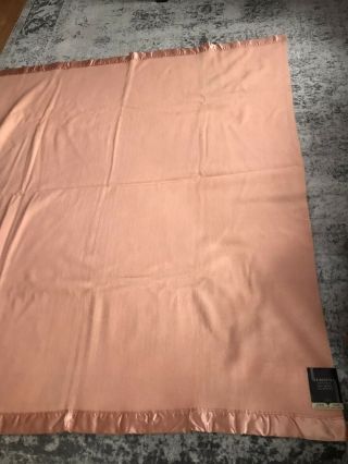 Vintage Faribo Satin Trim Blanket 100 Wool 72”x 84” Pink Color With Tags