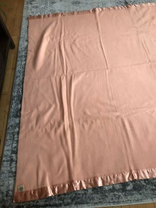 Vintage FARIBO Satin Trim Blanket 100 Wool 72”X 84” Pink Color With Tags 2
