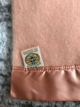 Vintage FARIBO Satin Trim Blanket 100 Wool 72”X 84” Pink Color With Tags 3