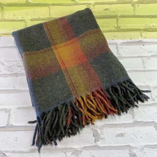 Vintage Wool Blanket Throw Tartan Plaid 52 X 62 Multiple Small Holes