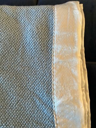Vintage Ralph Lauren King Size Weave Blanket Satin Ribbon Edge Blue 108 X 90 "